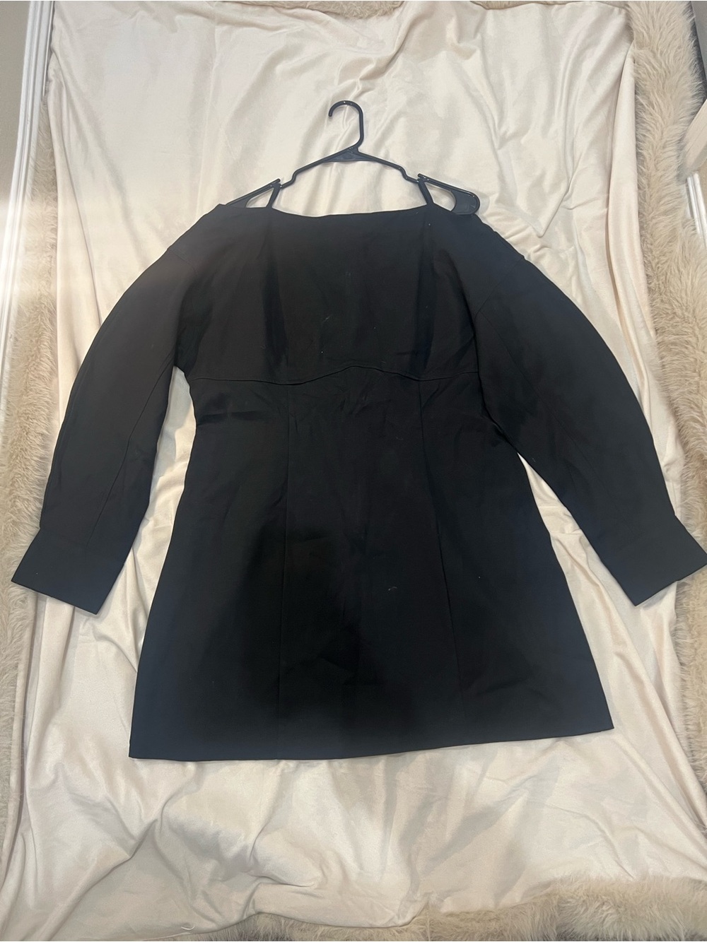 Black Off-Shoulder Long Sleeve Mini Dress